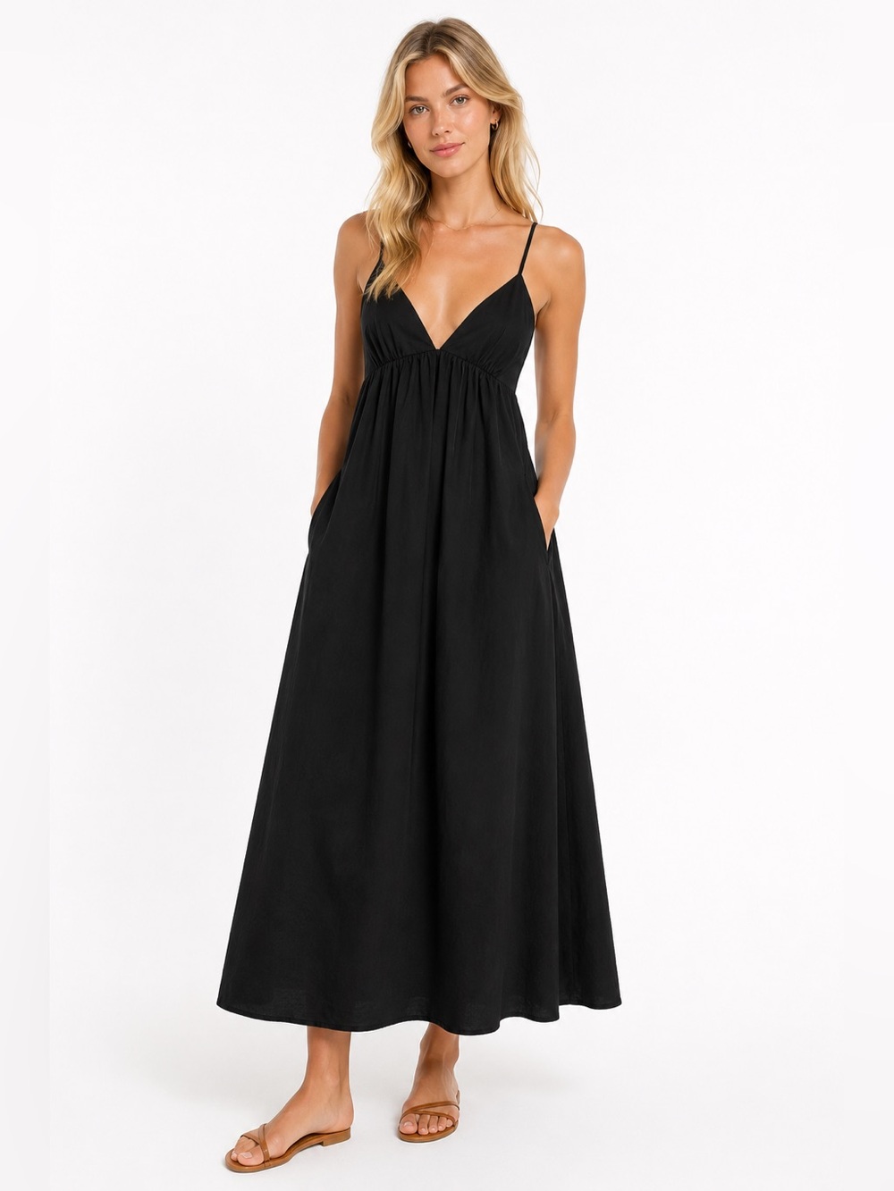 Commense Black Maxi Dress Medium Open Back